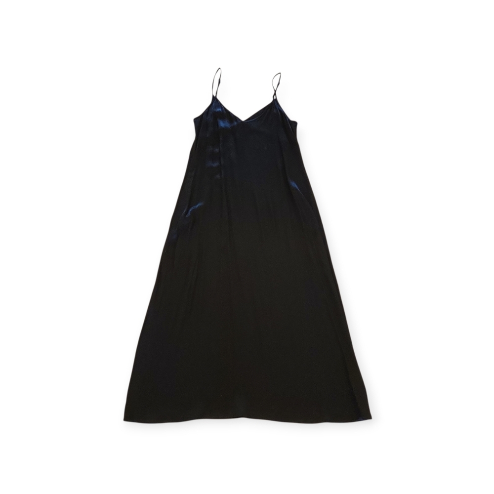H&M Slip 100% Viscose Dress Women's Black Midi Side Zipper Flowy Drape Size US 8 - Picture 2 of 8